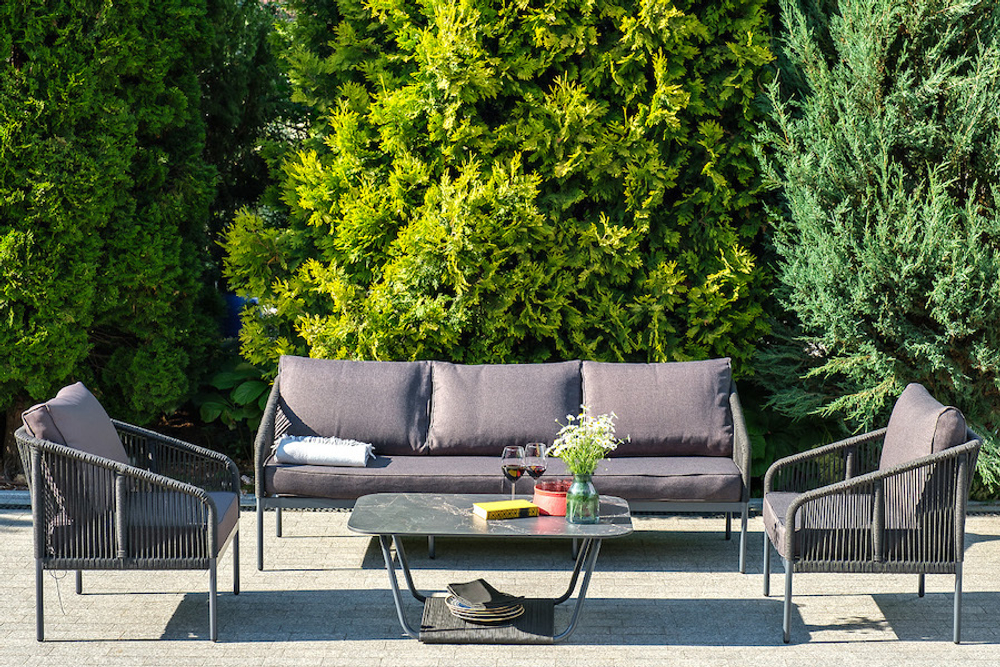 "Канны" лаунж-зона 5-местная плетеная из роупа (веревки), цвет темно-серый