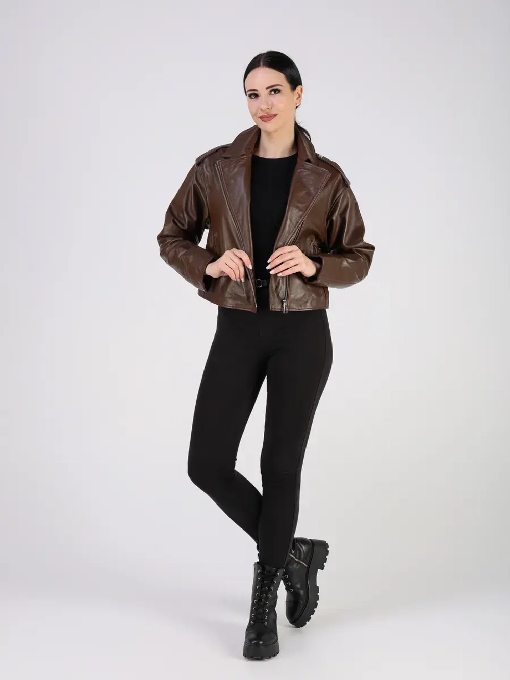 Кожаная куртка демисезонная косуха оверсайз