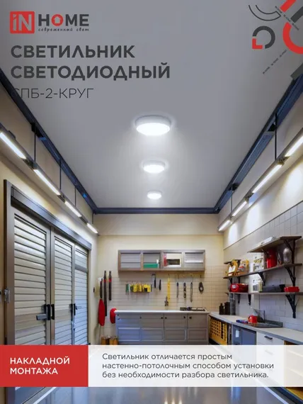 Светильник светодиодный СПБ-2-КРУГ 14Вт 230В 6500К 1100Лм 210мм белый IN HOME