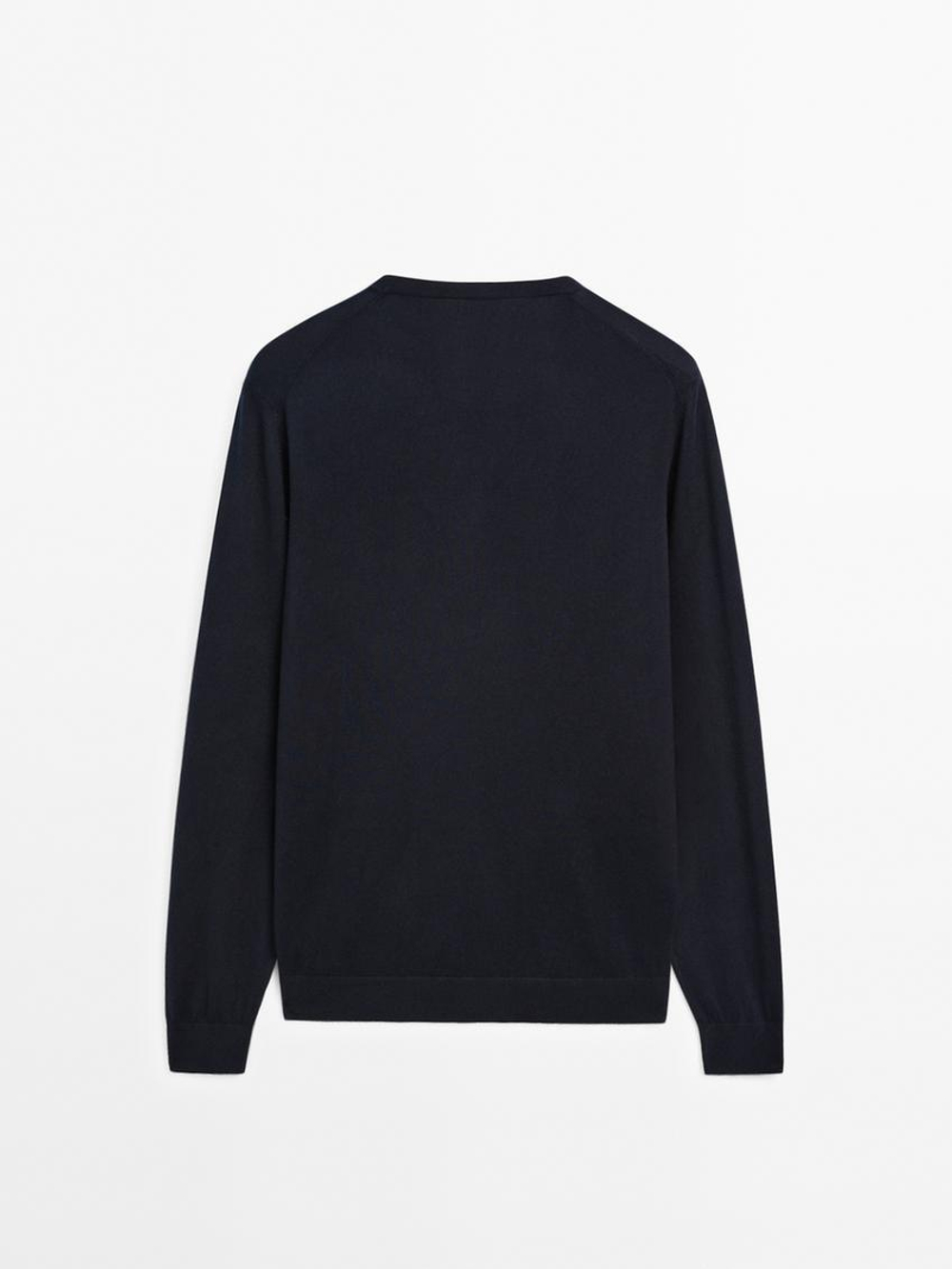 Massimo Dutti Хлопковый свитер с длинными рукавами, темно-синий