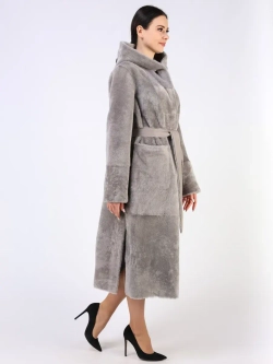 Дубленка зимняя шуба натуральная с капюшоном длинная