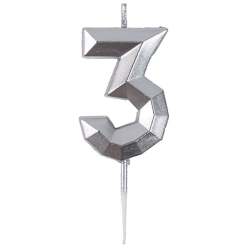 Свеча -цифра "3" Диамант Серебро 4,5см