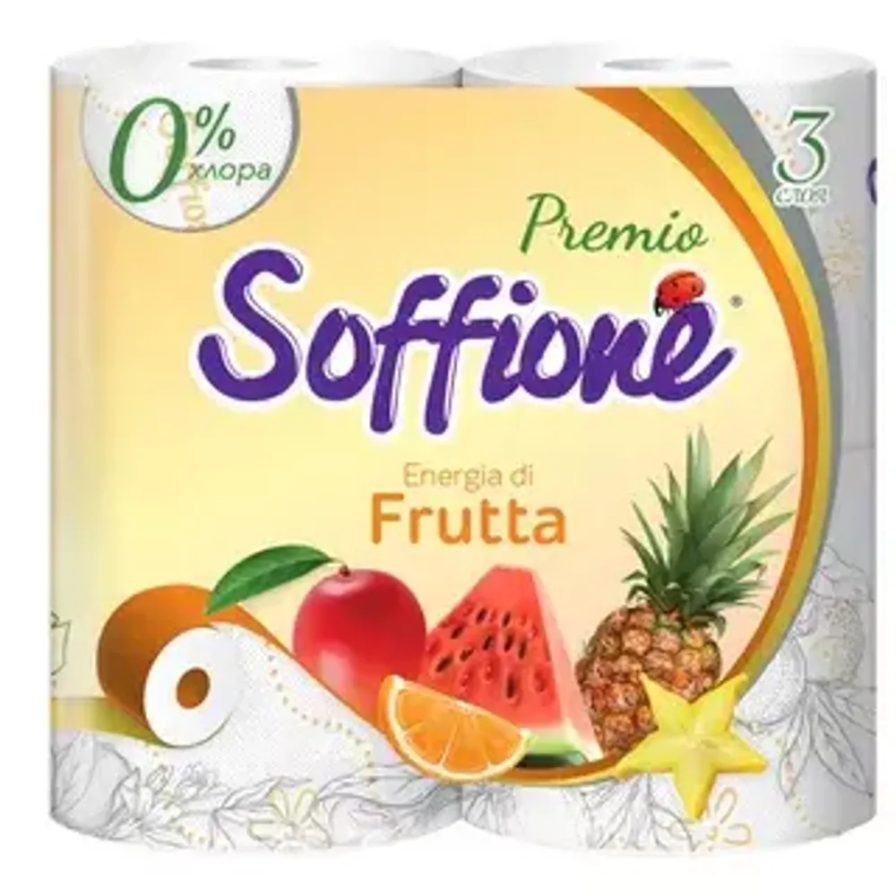 Soffione Туалетная бумага 3-х сл 4рул  PREMIO TROPICANA FRUTTA  (белая)  *10