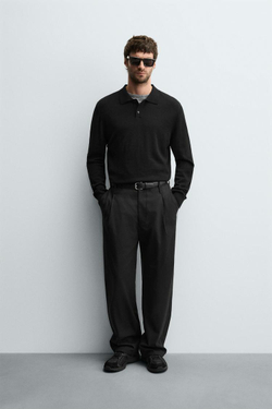 ZARA ПОЛО ИЗ ШЕРСТИ, ЧЕРНЫЙ