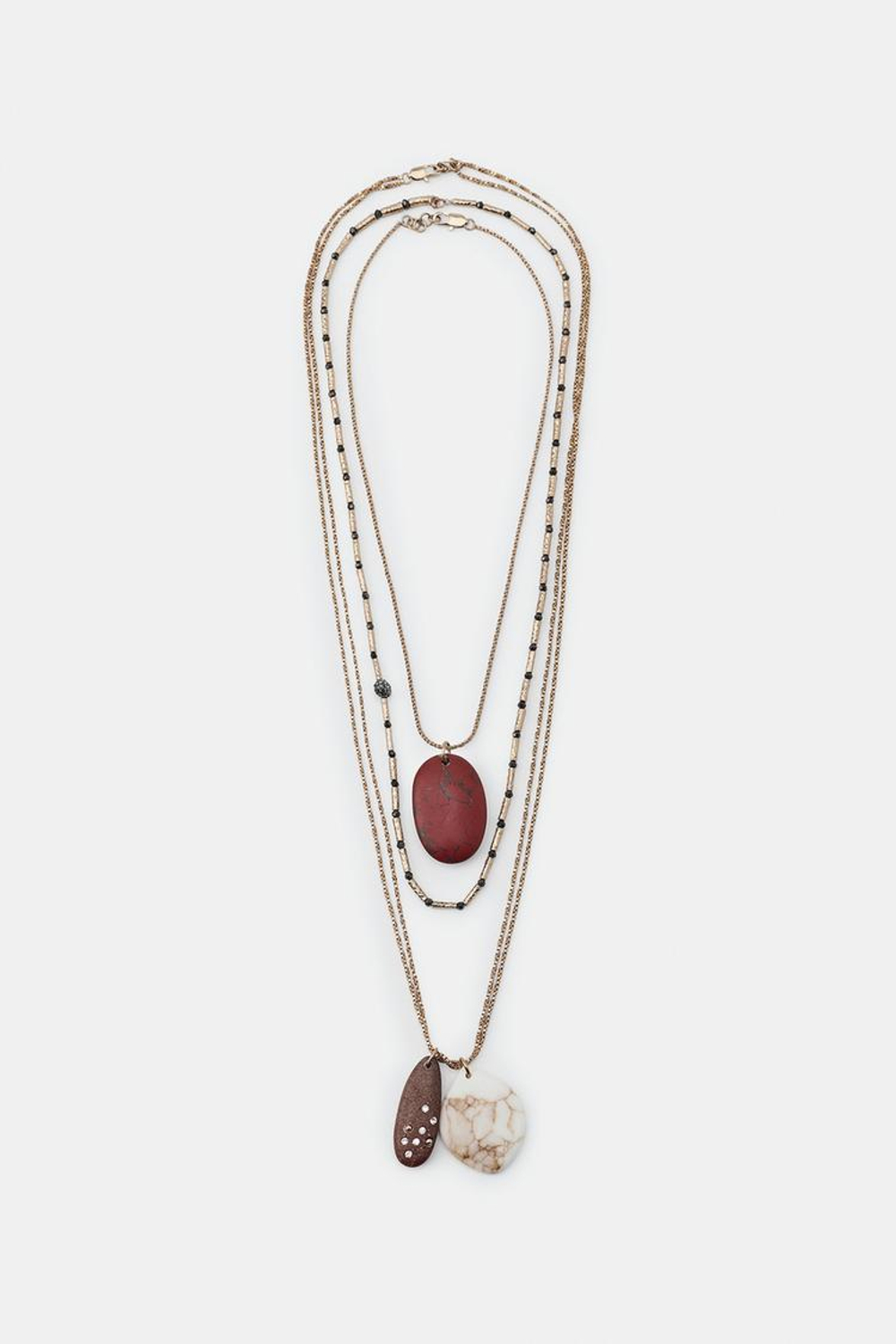 ZARAНАБОР ИЗ 3 ОЖЕРЕЛИЙ С КАМНЯМИ И СТРАЗАМИ, ЗОЛОТИСТЫЙ