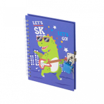 Блокнот в футляре 17,5 см * 19,5 см , гребень, Alingar, ламинация, ручка, замочек, 45 л., клетка, "Веселый дино", сиреневый