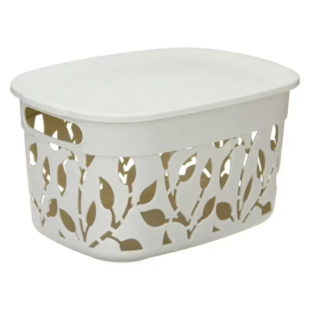 Коробка ФЛОРА 5,5л с крышкой белый ротанг 0,155*0,205*0,28 м (комплект 15 шт)