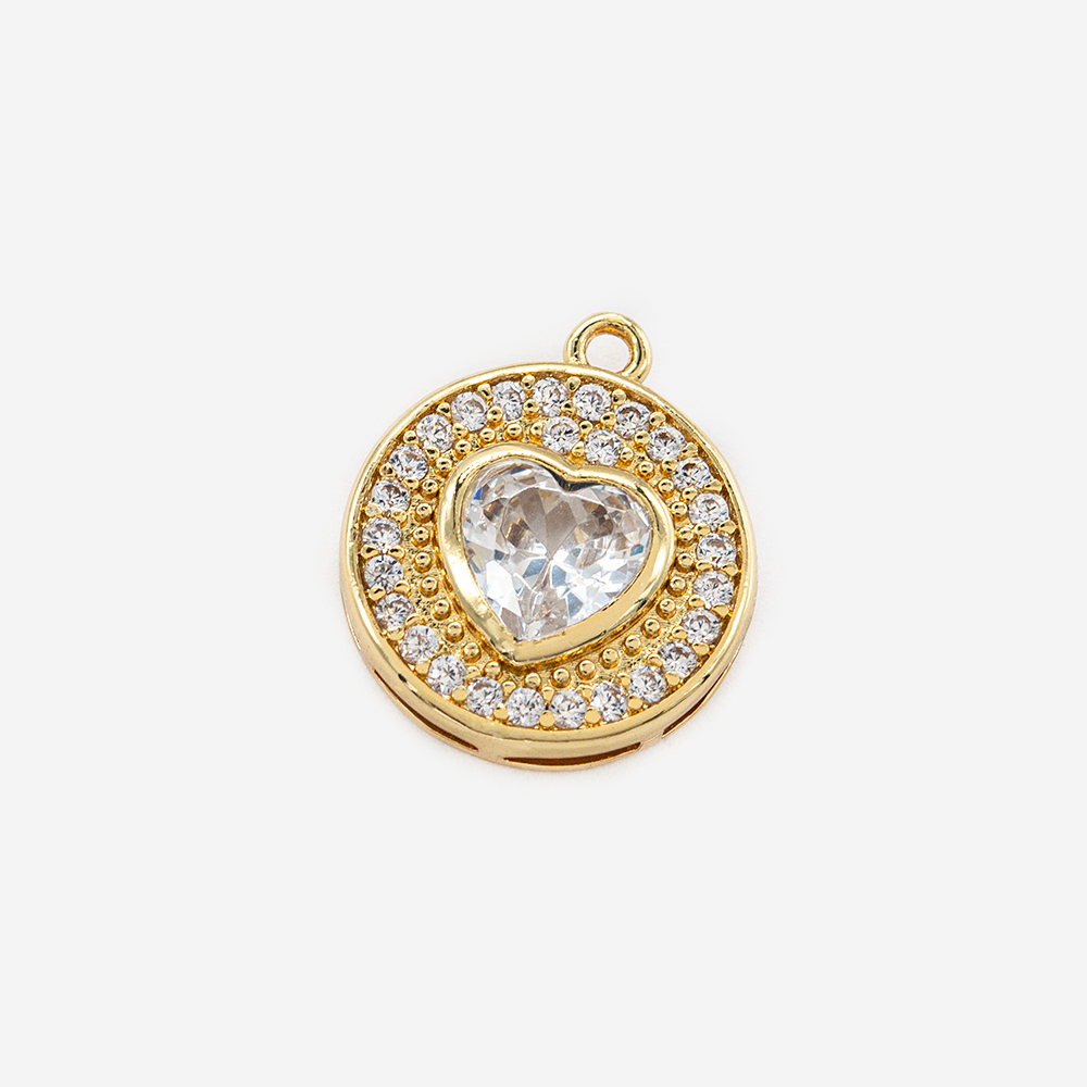 Подвеска "Amulet", прозрачное ювелирное стекло, фианиты, позолота, 16*14мм