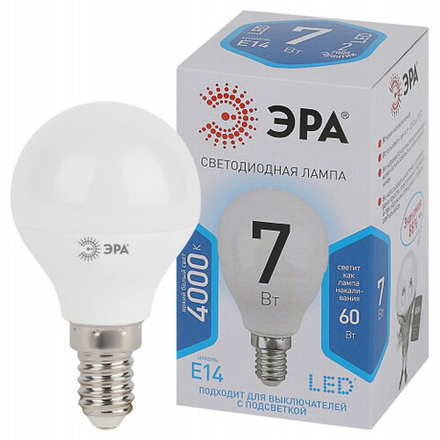 Лампочка светодиодная ЭРА STD LED P45-7W-840-E14 E14 / Е14 7Вт шар нейтральный белый свет