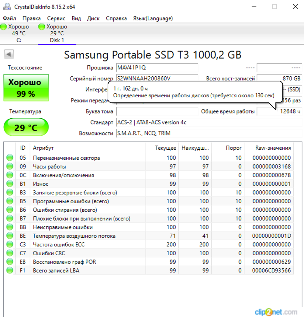 1 ТБ Внешний SSD Samsung T3, USB 3.2 Gen 1, серебристый