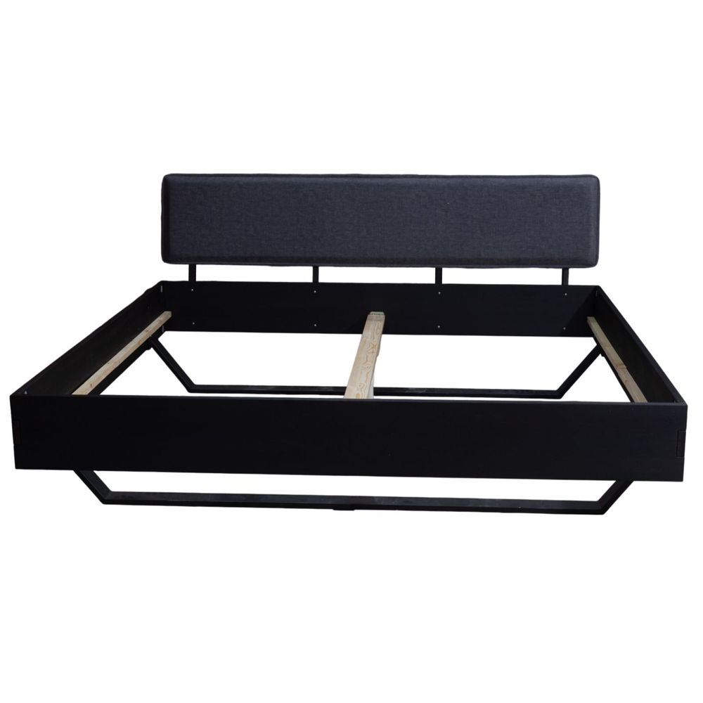 Dipriz Двуспальная кровать 200х200 парящая Беллиссима из массива дикого дуба с мягким изголовьем, черный дуб