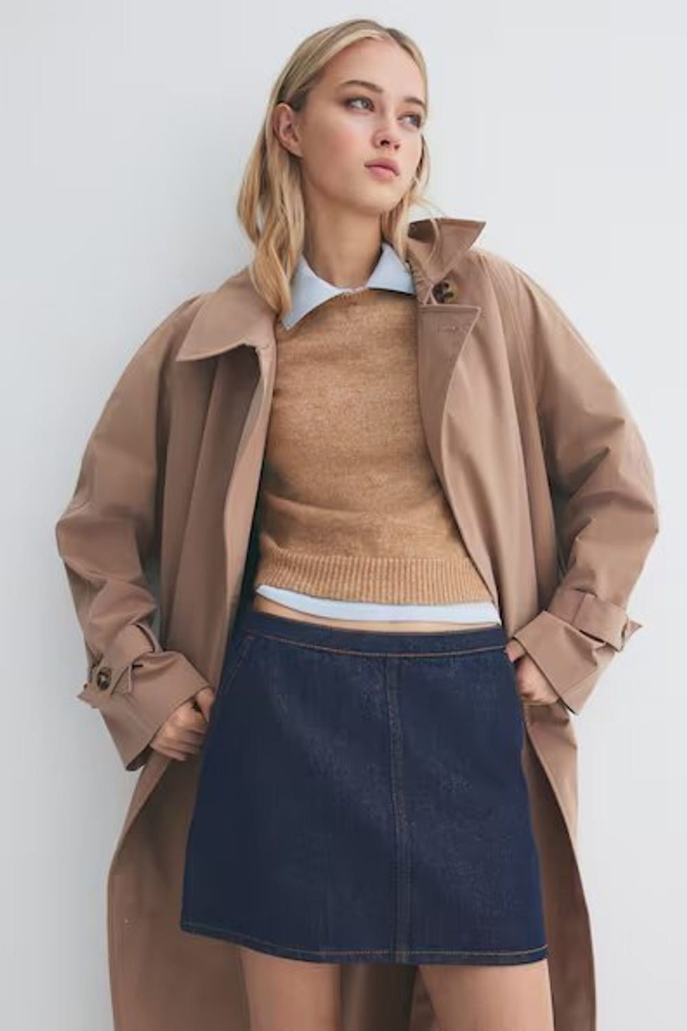 H&M МИНИ-ЮБКА С ВЫРЕЗОМ, ТЕМНО-СИНИЙ