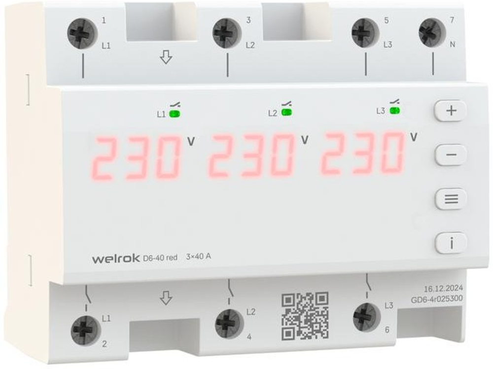 Welrok D6-40 red трехфазное реле напряжения Welrok ИП