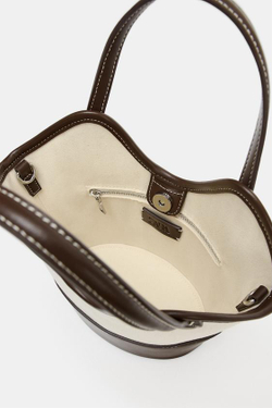 ZARA КОМБИНИРОВАННАЯ ХОЛЩОВАЯ СУМКА, СВЕТЛО-БЕЖЕВЫЙ