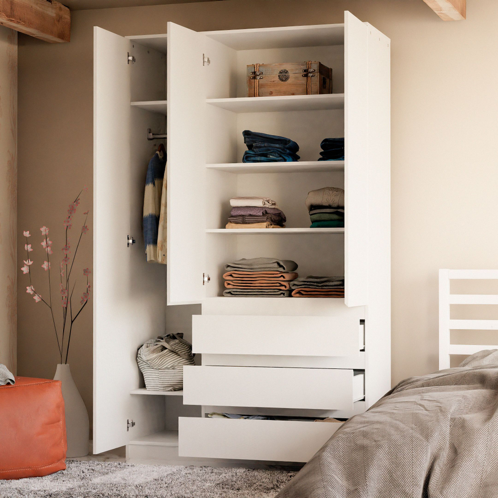 Шкаф распашной 3 двери 3 ящика Марм 121х51х208 см со штангой и полками