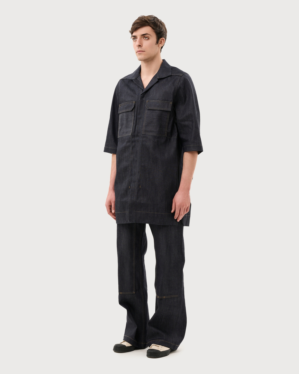 RICK OWENS DRKSHDW БРЮКИ ЦВЕТА ИНДИГО LIDO DOUBLE KNEE GETH CUT