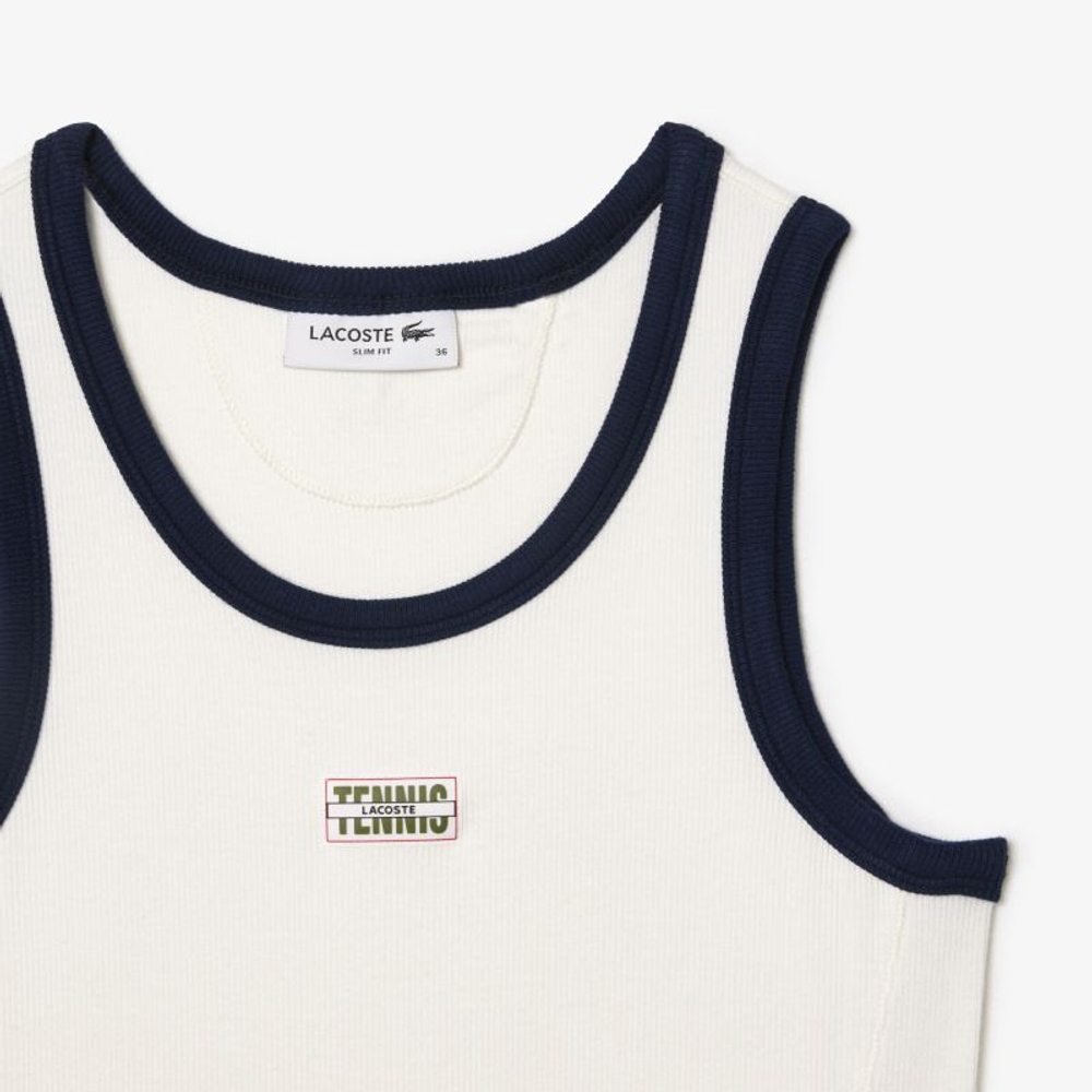 Женский топ теннисный Lacoste Flowing Rib Knit Tennis Badge Tank - white/navy blue