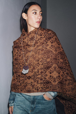 ZARA ЖАККАРДОВЫЙ ШАРФ С ШЕРСТЬЮ, СВЕТЛО-КОРИЧНЕВЫЙ