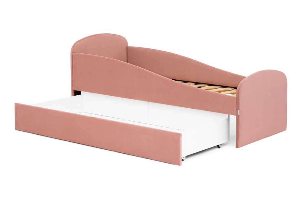 Детская мягкая кровать с ящиком Бельмарко Letmo пудровый велюр