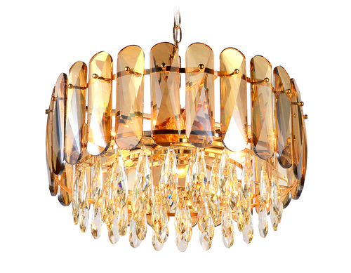 Подвесная люстра TR5071/6 GD/TI/CL золото/янтарь/прозрачный E14/6 max 40W D500*950