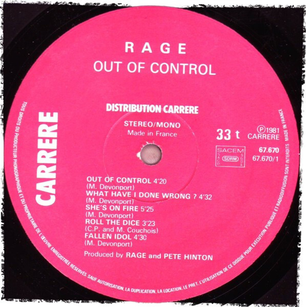 Rage / Out Of Control (LP)