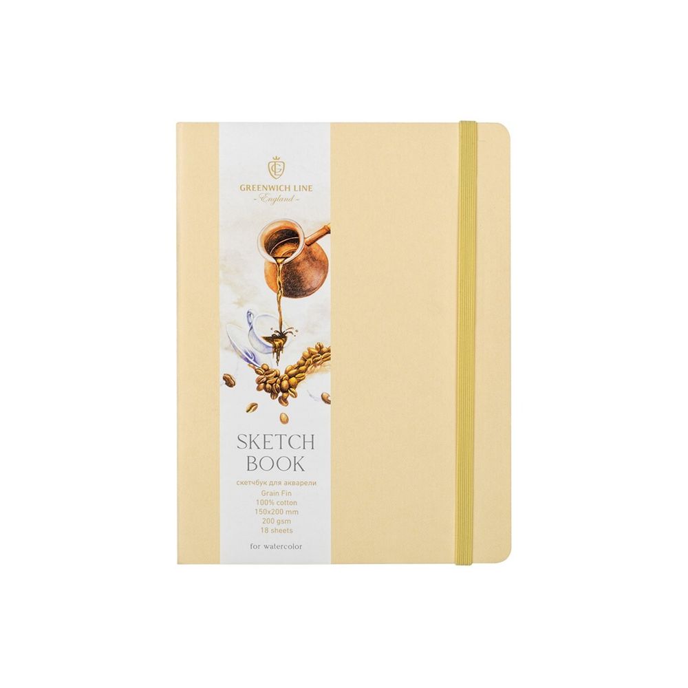 Скетчбук А5, 18л, 150х200мм сшивка, на резинке, пл. 280гр, хлопок, Greenwich Line Бежевый