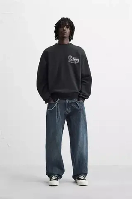 ZARA ТОЛСТОВКА С КОНТРАСТНЫМ ПРИНТОМ, ЧЕРНЫЙ