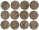 Набор 20 копеек СССР 1940, 43, 45, 46, 48, 49, 52, 53, 54, 55, 56, 57 гг. (12 монет) VF-VG