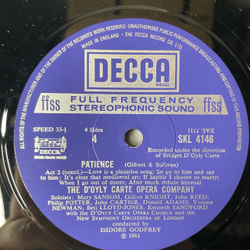Винтажная виниловая пластинка LP Gilbert and Sullivan, The D'Oyly Carte Opera Company Опера Patience Терпение (With Complete Dialogue) (Англия 1961)