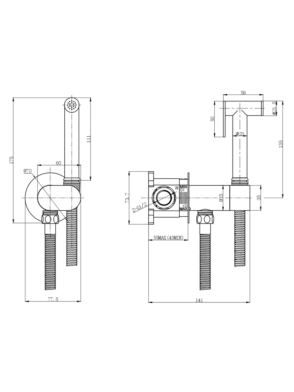 Гигиенический душ WeltWasser  HIGI R01 BL 10000013652 латунь  Черный матовый