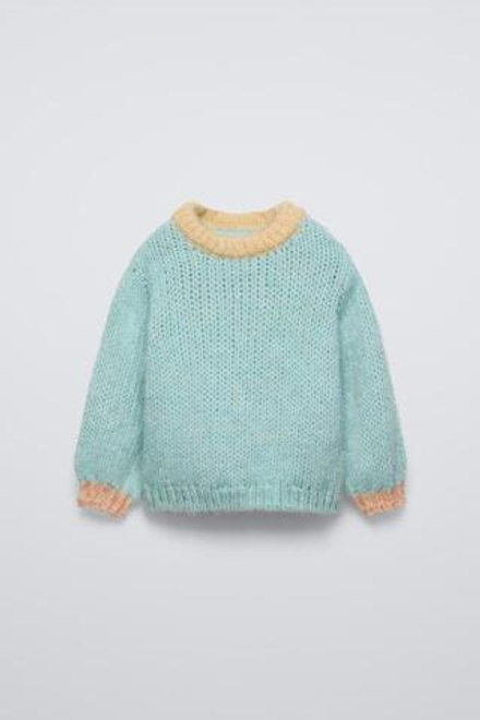 ZARA СВИТЕР С КОНТРАСТНЫМИ ДЕТАЛЯМИ, ЦВЕТ МОРСКОЙ ВОЛНЫ