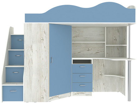 Кровать-чердак КарИВи Пионер Винтерберг Светло-синий, голубой