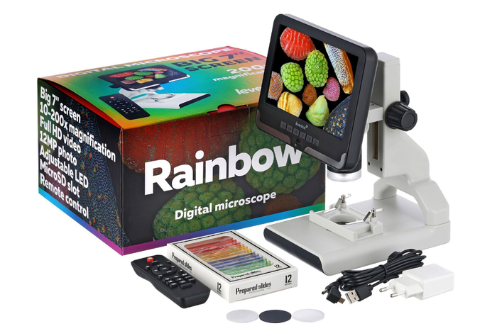 Микроскоп цифровой Levenhuk Rainbow DM700 LCD с набором микропрепаратов