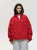Drawstring Half-Zipped Sweatshirt Red High