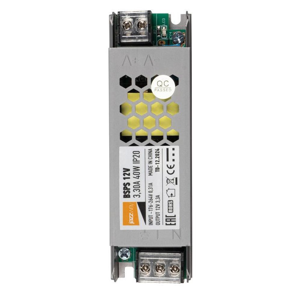 Блок питания для светодиодной ленты 40Вт 3.3А 12В IP20 BSPS метал. JazzWay 3329334A Блок питания для светодиодной ленты 40Вт 3.3А 12В IP20 BSPS метал. JazzWay 3329334A