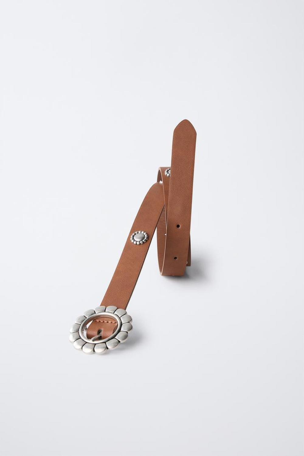 ZARA РЕМЕНЬ С ПРЯЖКОЙ «РОМАШКА», КОРИЧНЕВЫЙ