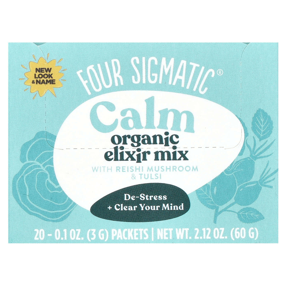 Four Sigmatic, Calm, органическая смесь эликсира с грибами рейши и тулси, без кофеина, 20 пакетиков по 3 г (0,1 унции)