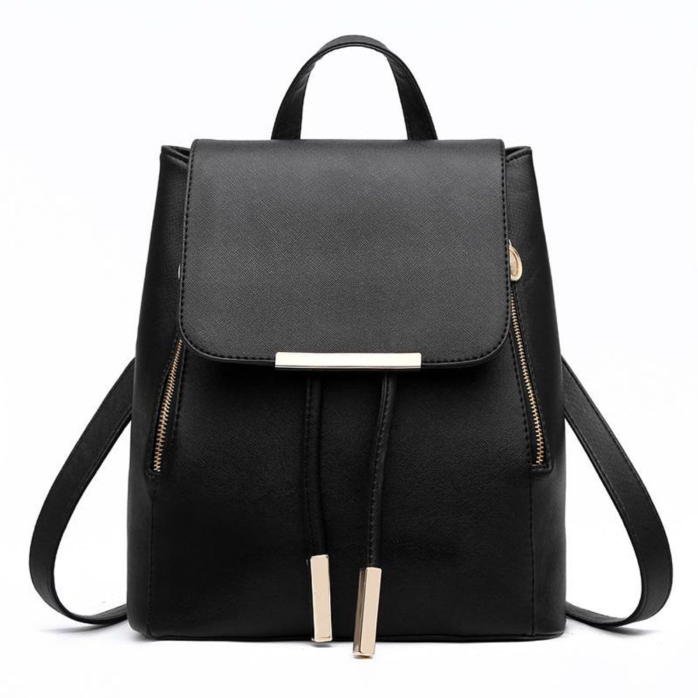 Средний стильный женский повседневный чёрный рюкзак 24х29х15 см из экокожи с фурнитурой под золото Dublecity 3588-1