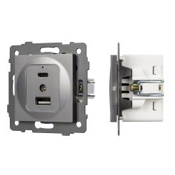 Механизм USB розетки SCT-MUAC-PL-GR-V (5V, 3A, QC4) (Arlight, -) 049840