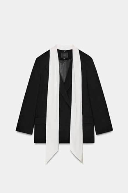 ZARA БЛЕЙЗЕР С КОНТРАСТНЫМ ПЛАТКОМ, ЧЕРНЫЙ