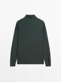 Massimo Dutti Поло из рельефной ткани пике с длинными рукавами, бутылочный