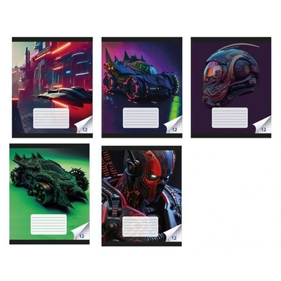 Тетрадь А5 12л. клетка "Киберфантазия" (Центрум) микс цветов (комплект 5 шт)