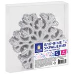 Украшение елочное подвесное "Снежинка серебристая" ЗОЛОТАЯ СКАЗКА, НАБОР 6 шт., 12 см, глиттер, 591131