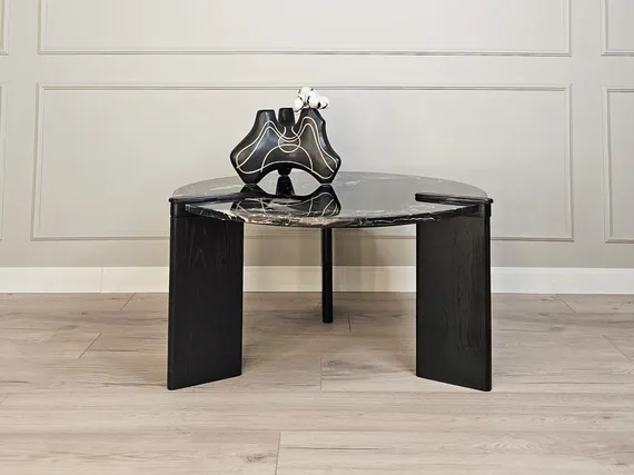 Журнальный столик SC133B, Ø80х42 см, черный мрамор