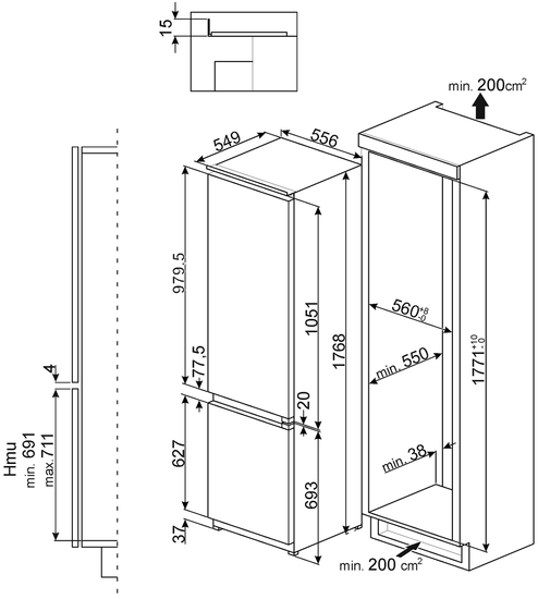 Встраиваемый холодильник Smeg CD7276NLD2P1
