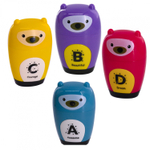 Точилка пластиковая с ластиком Alingar "Мишки-мотивашки", 1 отверстие, контейнер, ассорти, картонная упаковка