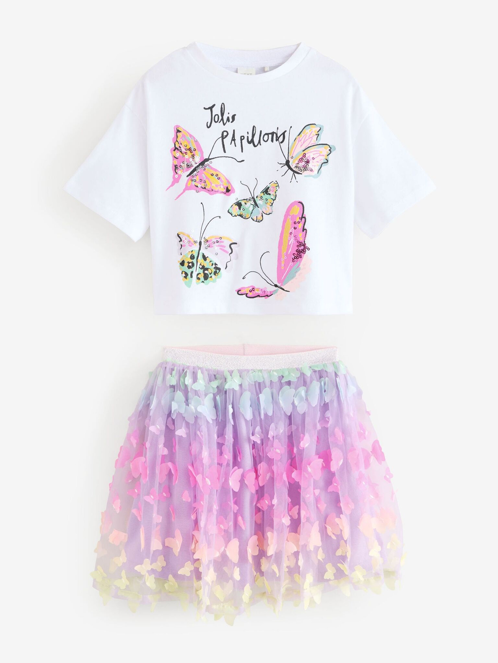 Футболка и юбка в комплекте для девочки Next E15-592, Розовый, Белый