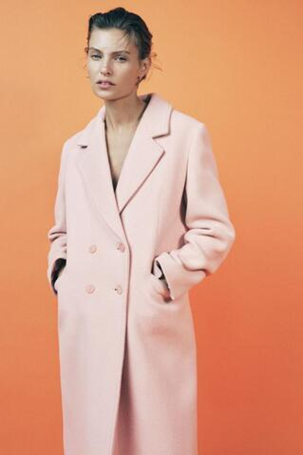 ZARA ДВУБОРТНОЕ ПАЛЬТО ИЗ СМЕСОВОЙ ШЕРСТИ — ZW COLLECTION, РОЗОВЫЙ