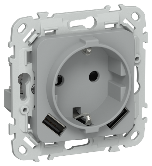 FLITE Розетка 1-местная с заземлением с защитными шторками 16А с USB A+A 3,1А РСЮша11-0-ФлС серый IEK