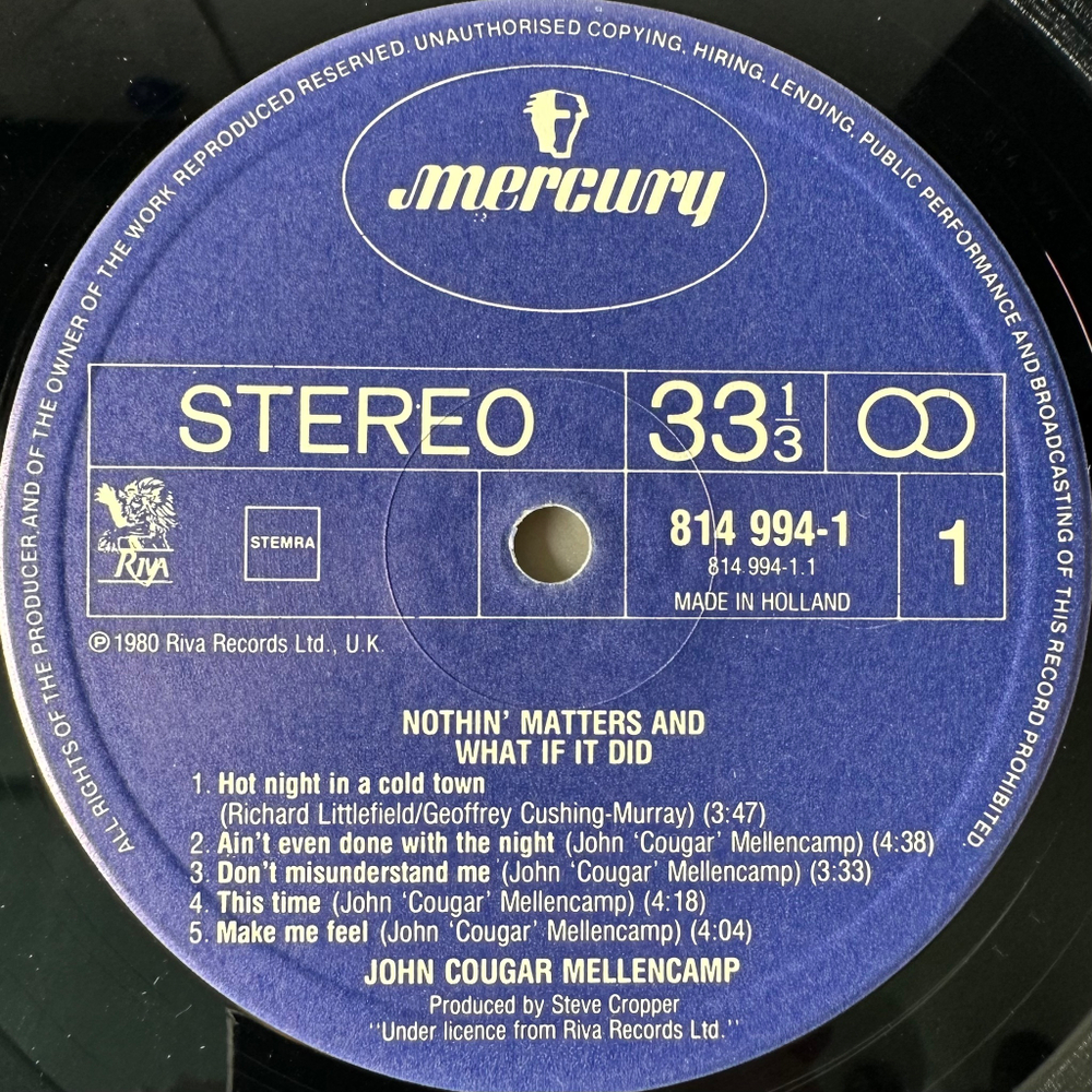 John Cougar ‎– Nothin' Matters And What If It Did (Голландия 1984г.)